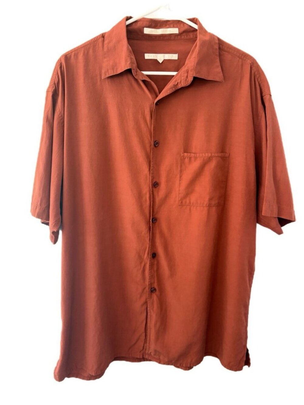 Vintage Perry Ellis Men’s Large Silk Short Sleeve Burnt Orange Button Down Shirt